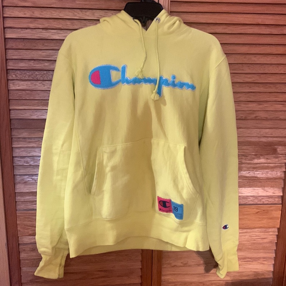 Yellow Champion Reverse Weave Hoodie (Size S)